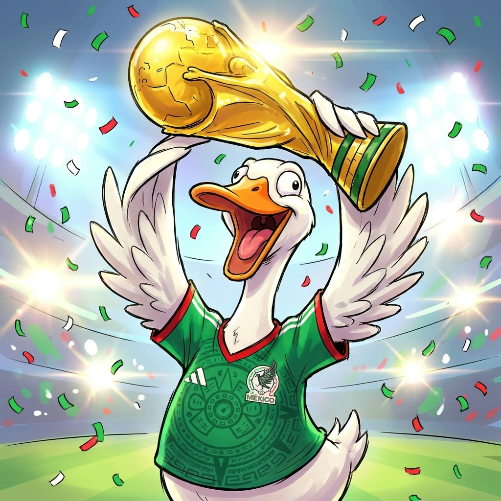 Merlin lifting a golden trophy